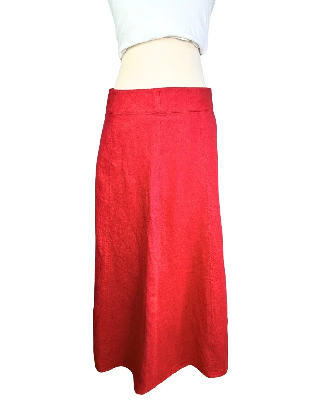 Talbots 100% Linen Red A-Line Midi Skirt Size 4 Cottagecore Summer